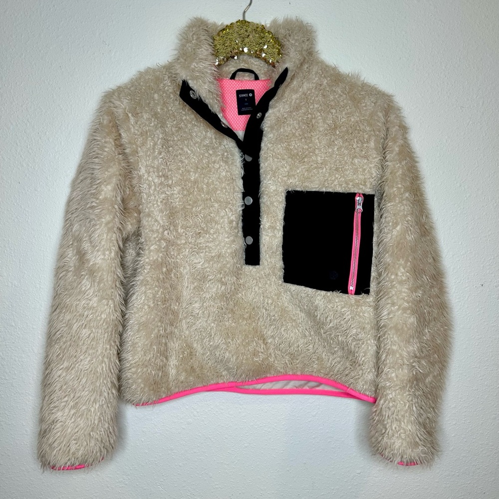 Stance Faux Fur Teddy Fleece Jacket 1/2 Snap Pullover S